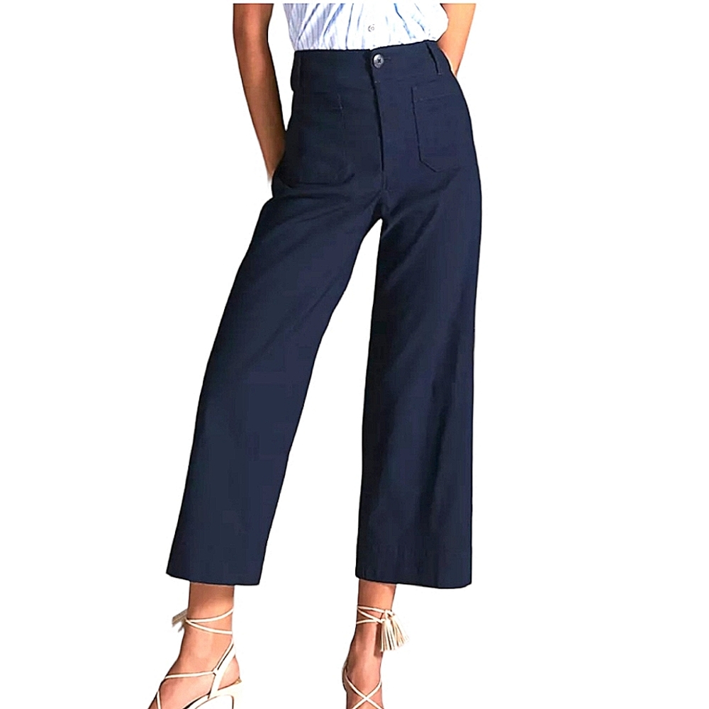 Anthropologie Navy Wide-Leg Crop Pants
